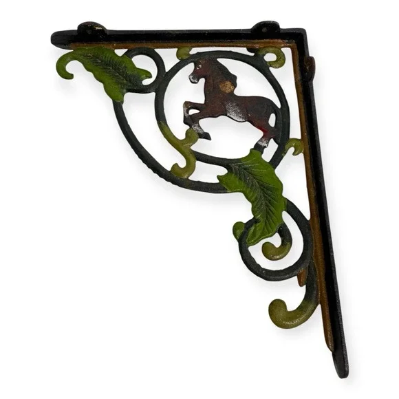 Vintage 1970s Cast Iron Jumping Horse Shelf Brackets Painted Rustic Equestrian - Picture 2 of 10